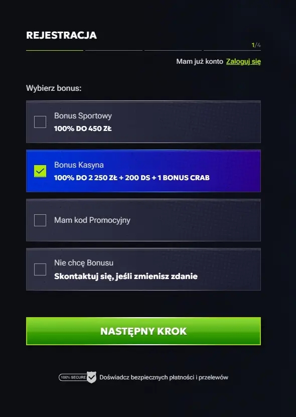 formularz rejestracyjny RTbet Casino